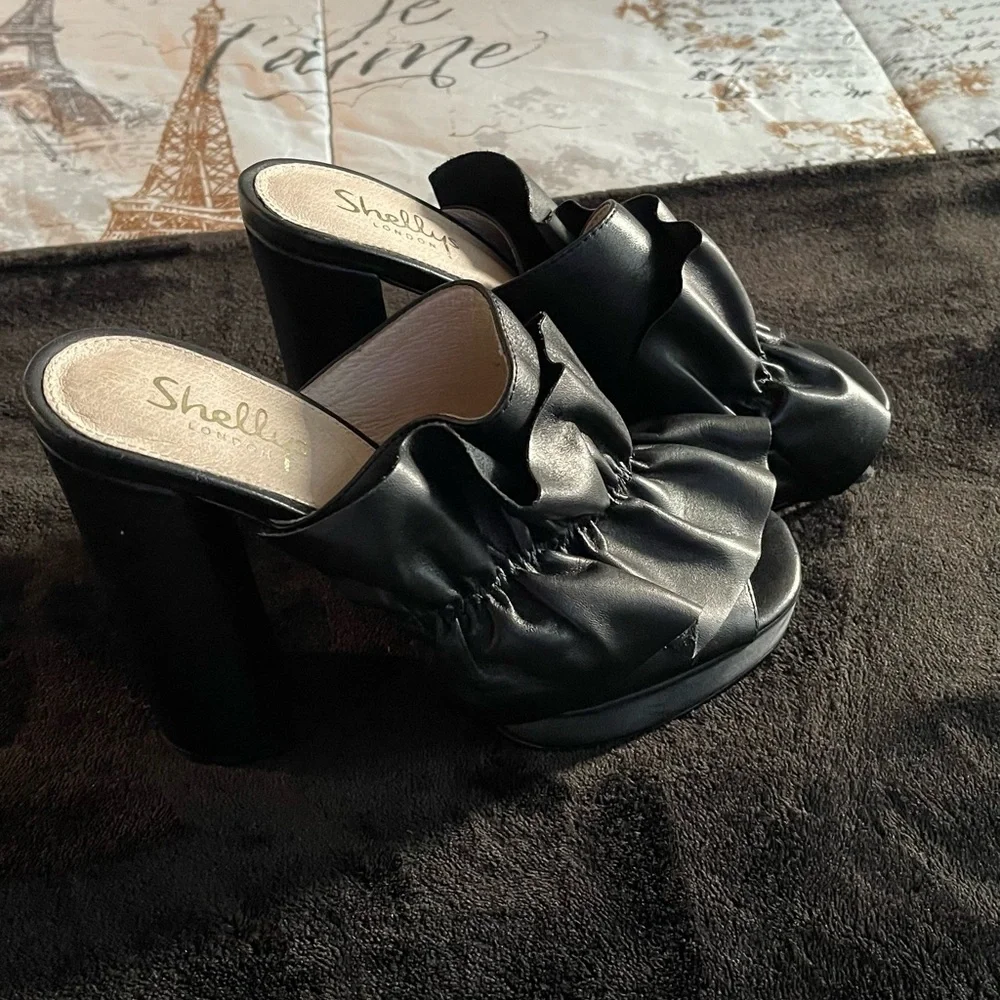 Shellys London Black Ruffled Heels - Picture 3 of 7